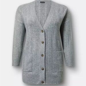 torrid Grey Longline V-Neck Button Cardigan